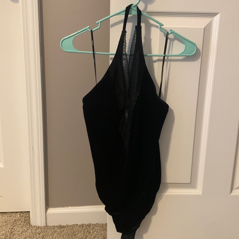 Medium, black velvet forever 21 body suit